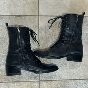 Dolce Vita Black Lace-Up Leather Ankle Boots with Side Zipper